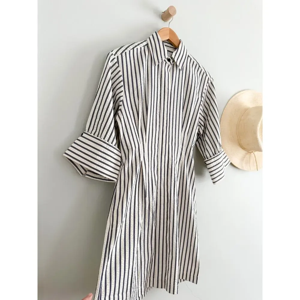 Madewell | NWT Tucked Mini Shirtdress Grey Variegated Stripe | Sz 00 - Picture 3 of 12